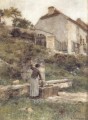 井戸でバケツをファイリングする女性 田園風景 農民 レオン・オーギュスティン・レルミット